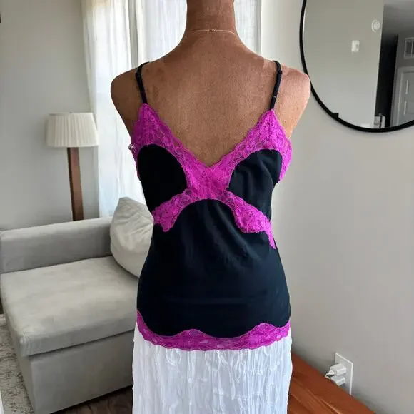90s Vintage Mary Green San Francisco Pink Lace Trim Cami Tank Top Size Large - Picture 3 of 7